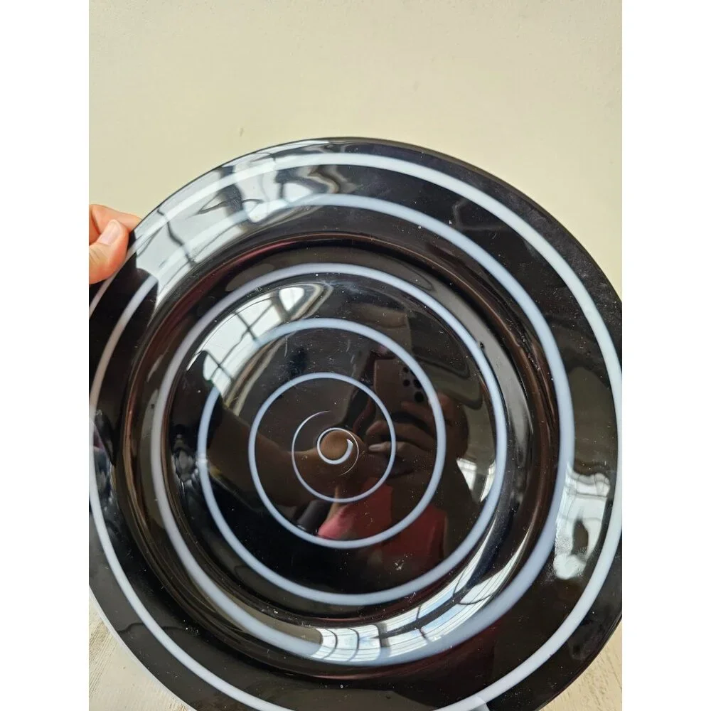 Pier 1 swirl black plate‎ retired white unique dinner 13